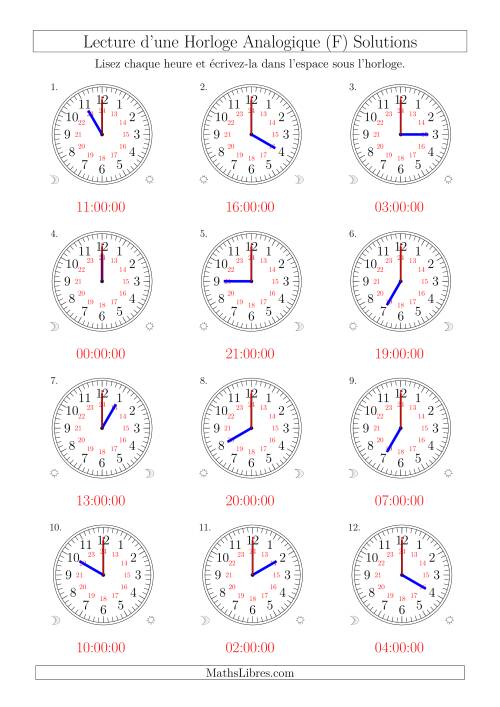 Lecture de l'Heure sur Une Horloge Analogique avec 60 Minutes  & Secondes d'Intervalle (12 Horloges) (F) page 2