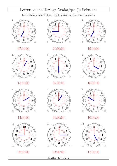 Lecture de l'Heure sur Une Horloge Analogique avec 60 Minutes  & Secondes d'Intervalle (12 Horloges) (I) page 2