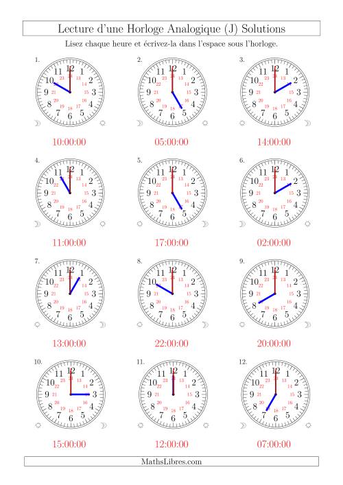Lecture de l'Heure sur Une Horloge Analogique avec 60 Minutes  & Secondes d'Intervalle (12 Horloges) (J) page 2