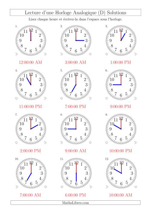 Lecture de l'Heure sur Une Horloge Analogique avec 60 Minutes & Secondes d'Intervalle (12 Horloges) (D) page 2