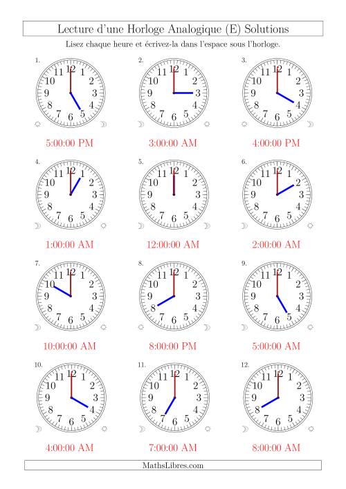 Lecture de l'Heure sur Une Horloge Analogique avec 60 Minutes & Secondes d'Intervalle (12 Horloges) (E) page 2