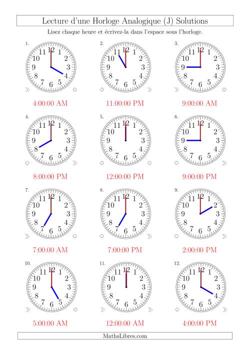 Lecture de l'Heure sur Une Horloge Analogique avec 60 Minutes & Secondes d'Intervalle (12 Horloges) (J) page 2