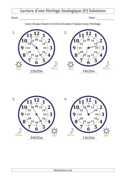 Lecture de l'Heure sur Une Horloge Analogique utilisant le système horaire sur 24 heures avec 5 Minutes d'Intervalle (4 Horloges) (F) page 2