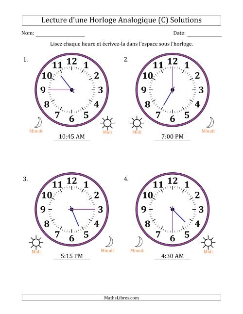Lecture de l'Heure sur Une Horloge Analogique utilisant le système horaire sur 12 heures avec 5 Minutes d'Intervalle (4 Horloges) (C) page 2