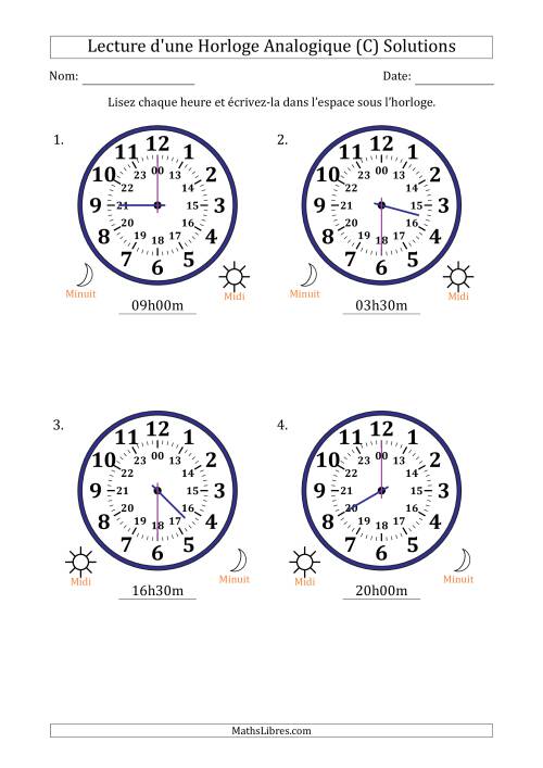 Lecture de l'Heure sur Une Horloge Analogique utilisant le système horaire sur 24 heures avec 30 Minutes d'Intervalle (4 Horloges) (C) page 2
