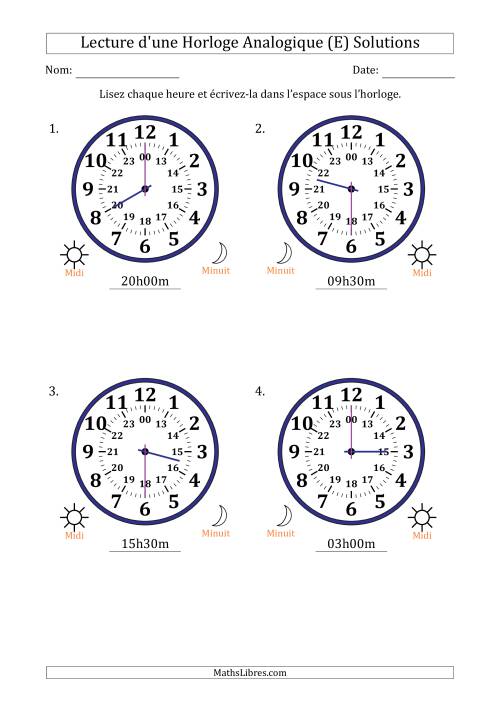 Lecture de l'Heure sur Une Horloge Analogique utilisant le système horaire sur 24 heures avec 30 Minutes d'Intervalle (4 Horloges) (E) page 2