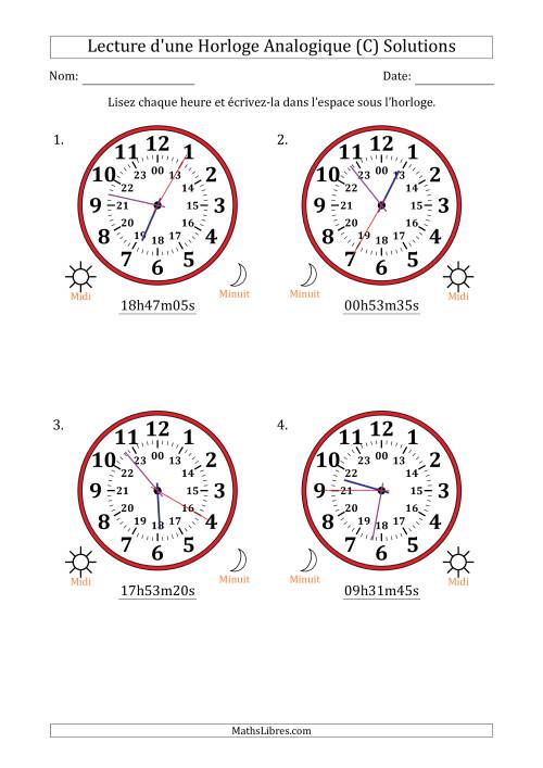 Lecture de l'Heure sur Une Horloge Analogique utilisant le système horaire sur 24 heures avec 5 Secondes d'Intervalle (4 Horloges) (C) page 2