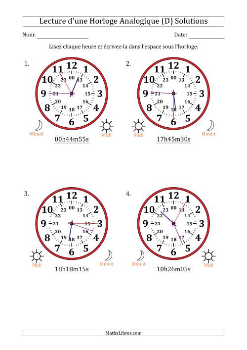 Lecture de l'Heure sur Une Horloge Analogique utilisant le système horaire sur 24 heures avec 5 Secondes d'Intervalle (4 Horloges) (D) page 2
