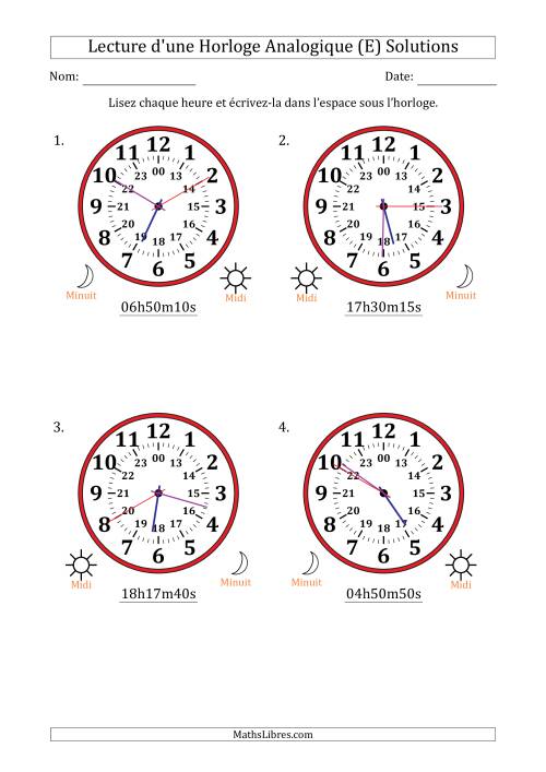 Lecture de l'Heure sur Une Horloge Analogique utilisant le système horaire sur 24 heures avec 5 Secondes d'Intervalle (4 Horloges) (E) page 2
