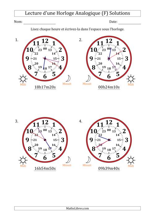 Lecture de l'Heure sur Une Horloge Analogique utilisant le système horaire sur 24 heures avec 5 Secondes d'Intervalle (4 Horloges) (F) page 2