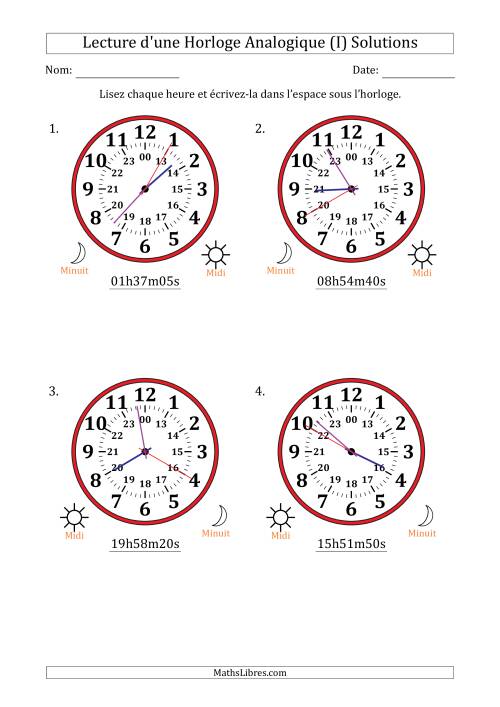 Lecture de l'Heure sur Une Horloge Analogique utilisant le système horaire sur 24 heures avec 5 Secondes d'Intervalle (4 Horloges) (I) page 2