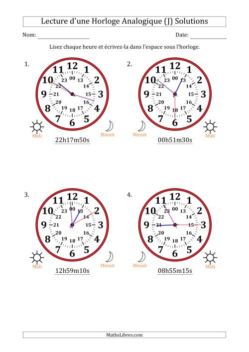 Lecture de l'Heure sur Une Horloge Analogique utilisant le système horaire sur 24 heures avec 5 Secondes d'Intervalle (4 Horloges) (J) page 2