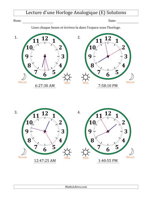 Lecture de l'Heure sur Une Horloge Analogique utilisant le système horaire sur 12 heures avec 5 Secondes d'Intervalle (4 Horloges) (E) page 2