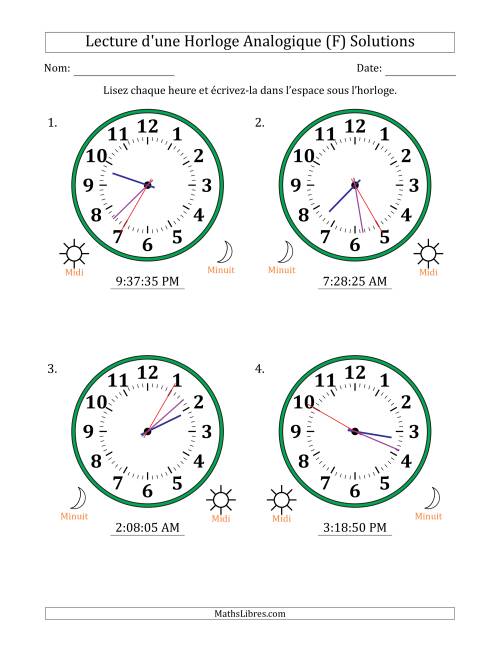 Lecture de l'Heure sur Une Horloge Analogique utilisant le système horaire sur 12 heures avec 5 Secondes d'Intervalle (4 Horloges) (F) page 2