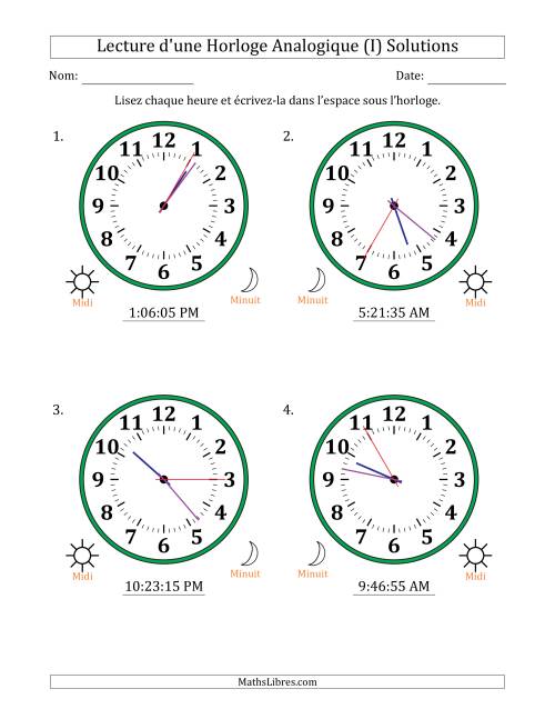 Lecture de l'Heure sur Une Horloge Analogique utilisant le système horaire sur 12 heures avec 5 Secondes d'Intervalle (4 Horloges) (I) page 2
