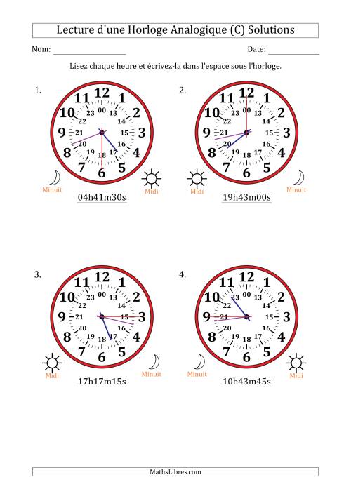 Lecture de l'Heure sur Une Horloge Analogique utilisant le système horaire sur 24 heures avec 15 Secondes d'Intervalle (4 Horloges) (C) page 2
