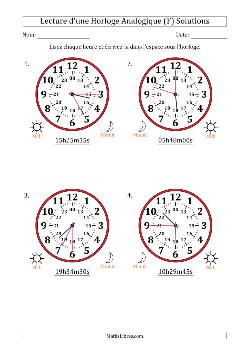 Lecture de l'Heure sur Une Horloge Analogique utilisant le système horaire sur 24 heures avec 15 Secondes d'Intervalle (4 Horloges) (F) page 2