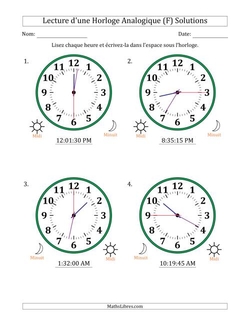 Lecture de l'Heure sur Une Horloge Analogique utilisant le système horaire sur 12 heures avec 15 Secondes d'Intervalle (4 Horloges) (F) page 2