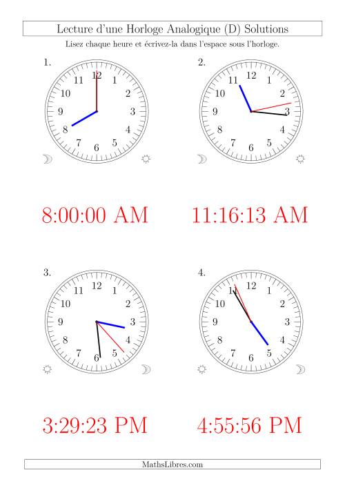 Lecture de l'Heure sur Une Horloge Analogique avec 1 Minute  Seconde d'Intervalle (4 Horloges) (D) page 2