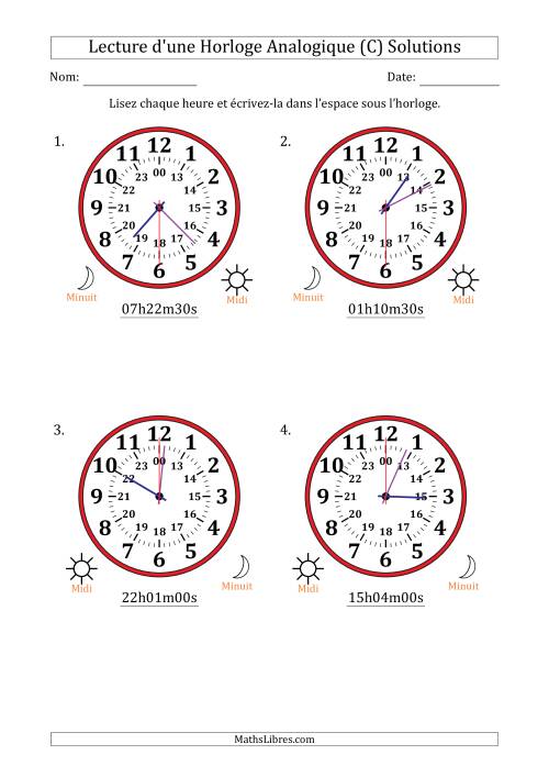 Lecture de l'Heure sur Une Horloge Analogique utilisant le système horaire sur 24 heures avec 30 Secondes d'Intervalle (4 Horloges) (C) page 2