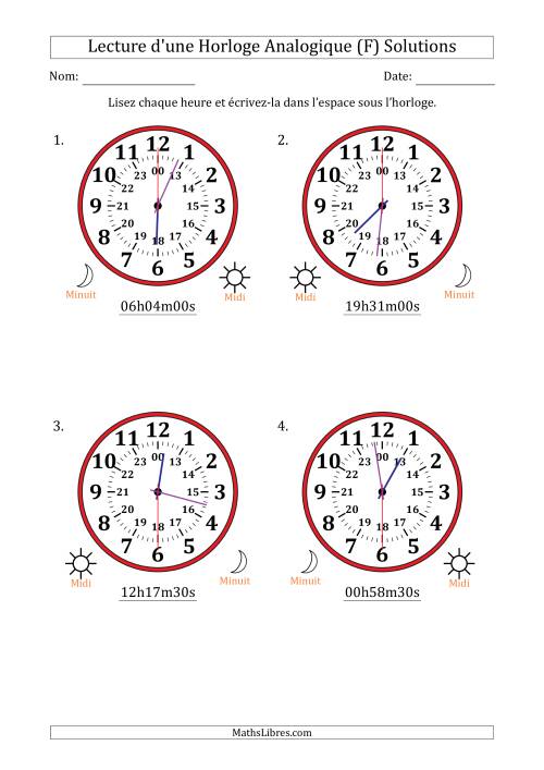 Lecture de l'Heure sur Une Horloge Analogique utilisant le système horaire sur 24 heures avec 30 Secondes d'Intervalle (4 Horloges) (F) page 2