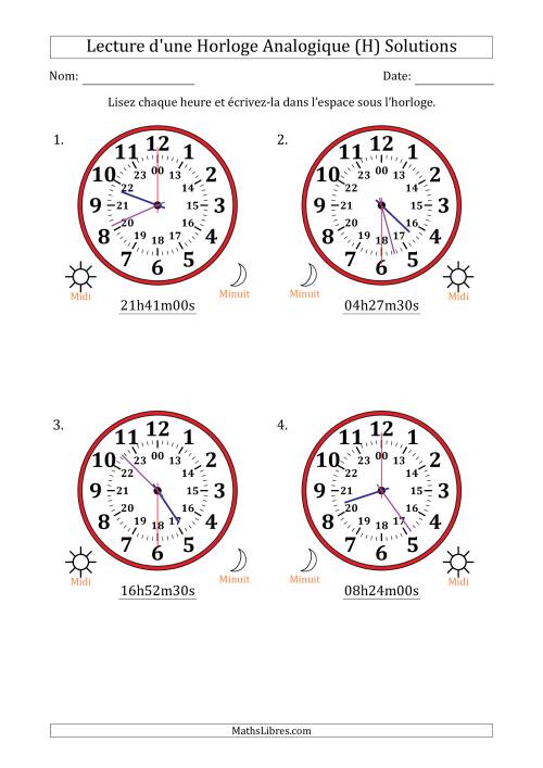 Lecture de l'Heure sur Une Horloge Analogique utilisant le système horaire sur 24 heures avec 30 Secondes d'Intervalle (4 Horloges) (H) page 2