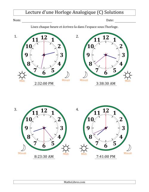 Lecture de l'Heure sur Une Horloge Analogique utilisant le système horaire sur 12 heures avec 30 Secondes d'Intervalle (4 Horloges) (C) page 2