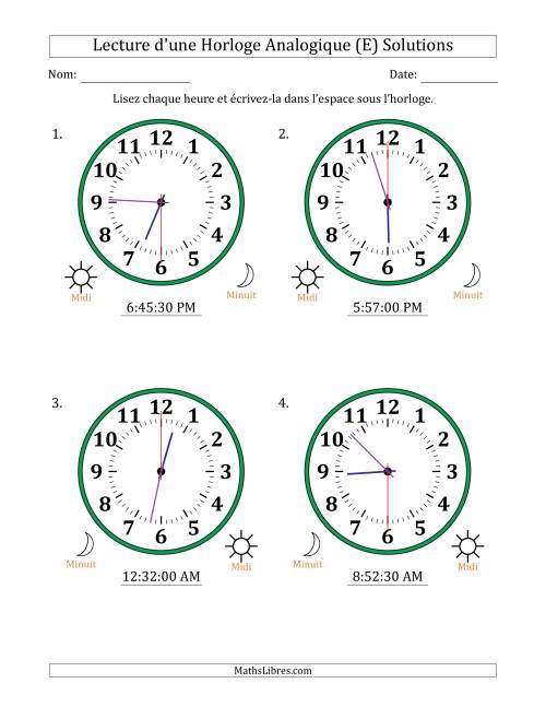 Lecture de l'Heure sur Une Horloge Analogique utilisant le système horaire sur 12 heures avec 30 Secondes d'Intervalle (4 Horloges) (E) page 2