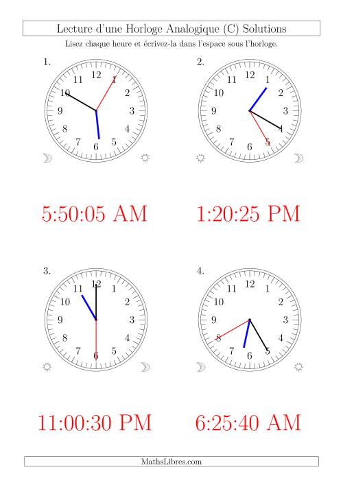 Lecture de l'Heure sur Une Horloge Analogique avec 5 Minutes  & Secondes d'Intervalle (4 Horloges) (C) page 2