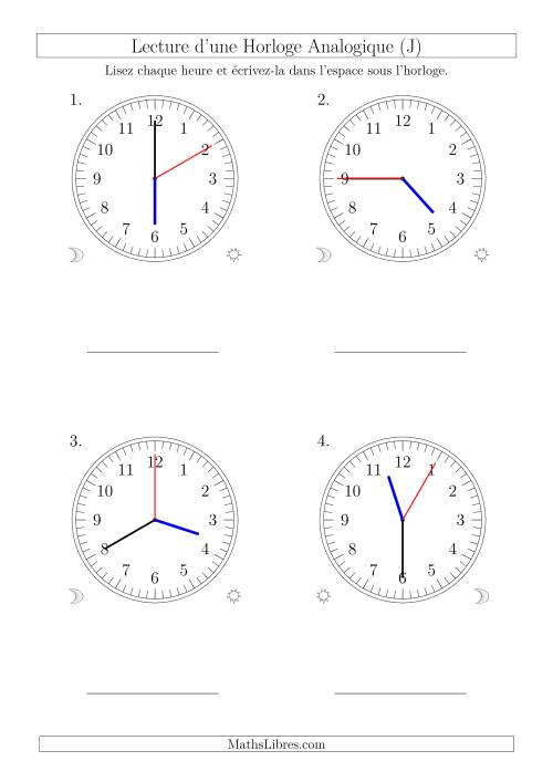 Lecture de l'Heure sur Une Horloge Analogique avec 5 Minutes  & Secondes d'Intervalle (4 Horloges) (J)