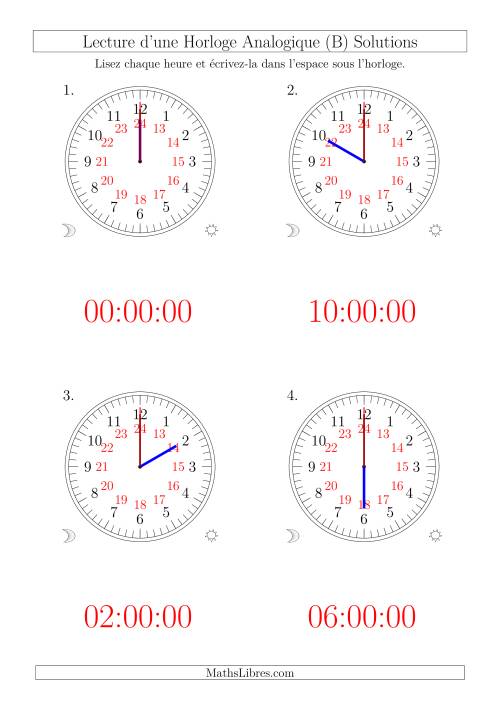 Lecture de l'Heure sur Une Horloge Analogique avec 60 Minutes  & Secondes d'Intervalle (4 Horloges) (B) page 2