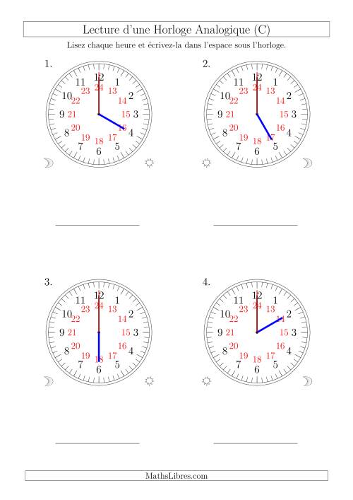 Lecture de l'Heure sur Une Horloge Analogique avec 60 Minutes  & Secondes d'Intervalle (4 Horloges) (C)