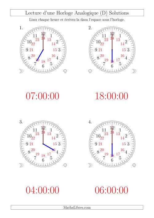 Lecture de l'Heure sur Une Horloge Analogique avec 60 Minutes  & Secondes d'Intervalle (4 Horloges) (D) page 2