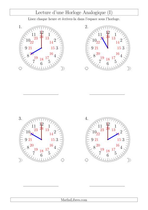 Lecture de l'Heure sur Une Horloge Analogique avec 60 Minutes  & Secondes d'Intervalle (4 Horloges) (I)