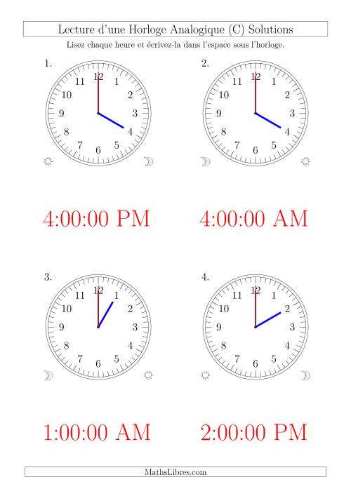 Lecture de l'Heure sur Une Horloge Analogique avec 60 Minutes & Secondes d'Intervalle (4 Horloges) (C) page 2