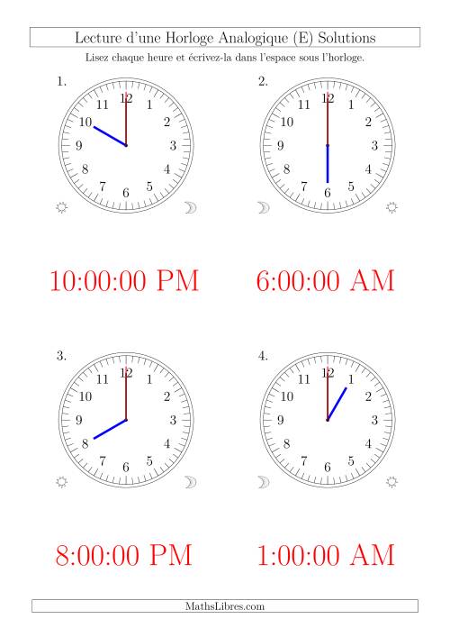Lecture de l'Heure sur Une Horloge Analogique avec 60 Minutes & Secondes d'Intervalle (4 Horloges) (E) page 2