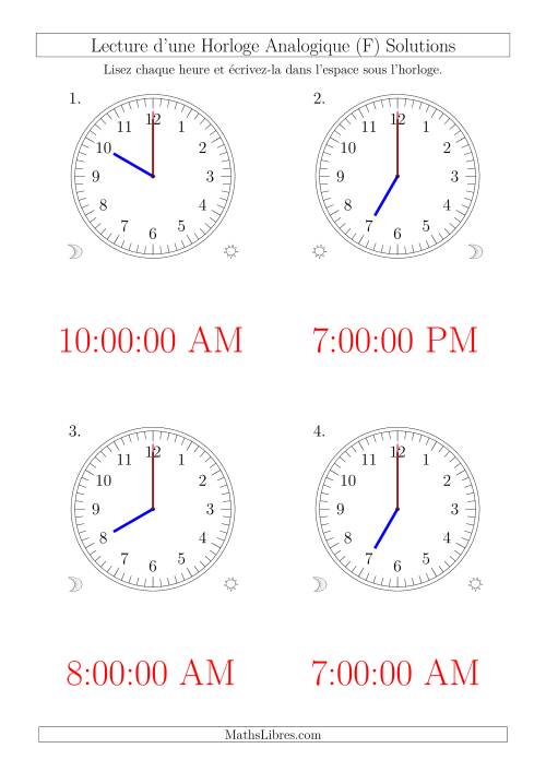 Lecture de l'Heure sur Une Horloge Analogique avec 60 Minutes & Secondes d'Intervalle (4 Horloges) (F) page 2