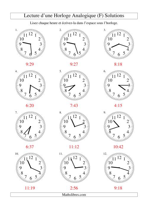 Lecture de l'Heure sur Une Horloge Analogique avec 1 Minute d'Intervalle (F) page 2