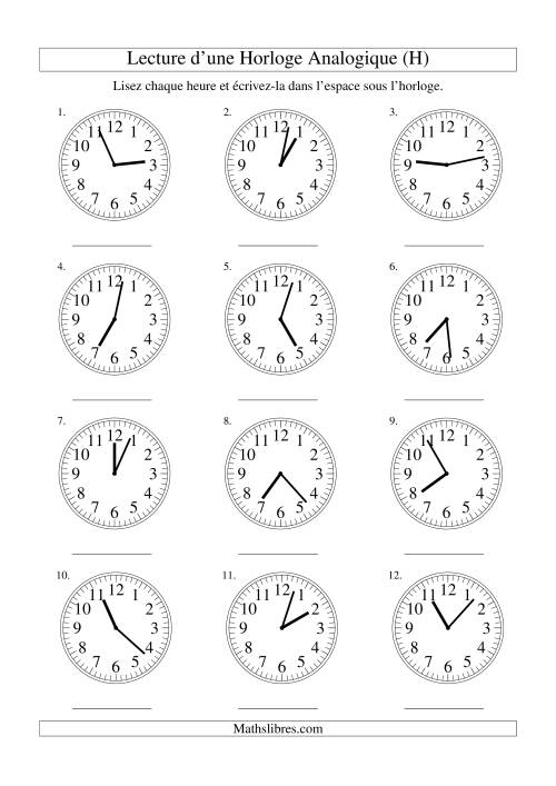 Lecture de l'Heure sur Une Horloge Analogique avec 1 Minute d'Intervalle (H)