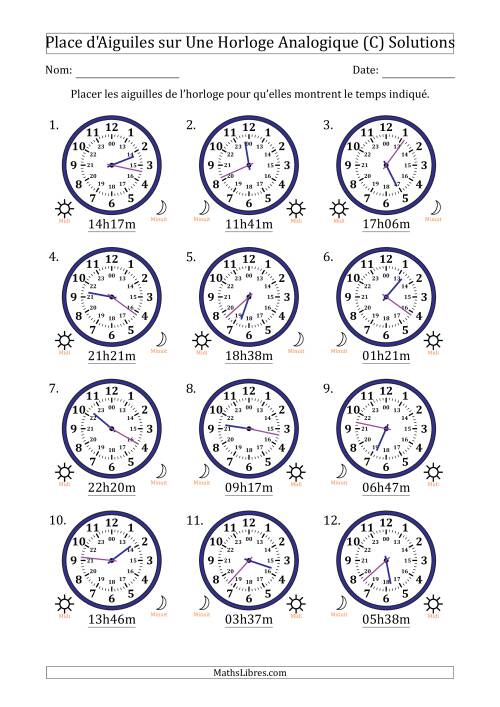 Place d'Aiguiles sur Une Horloge Analogique utilisant le système horaire sur 24 heures avec 1 Minutes d'Intervalle (12 Horloges) (C) page 2