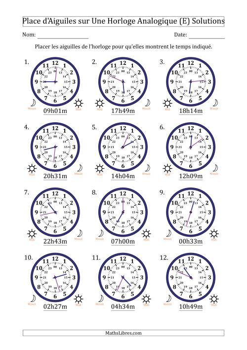 Place d'Aiguiles sur Une Horloge Analogique utilisant le système horaire sur 24 heures avec 1 Minutes d'Intervalle (12 Horloges) (E) page 2