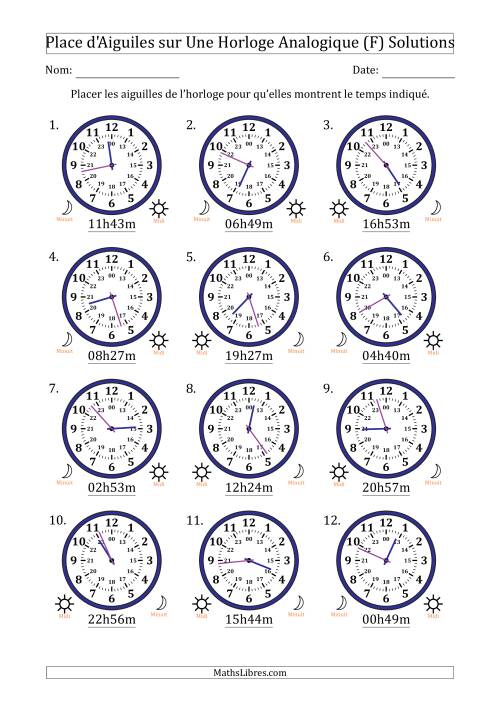 Place d'Aiguiles sur Une Horloge Analogique utilisant le système horaire sur 24 heures avec 1 Minutes d'Intervalle (12 Horloges) (F) page 2