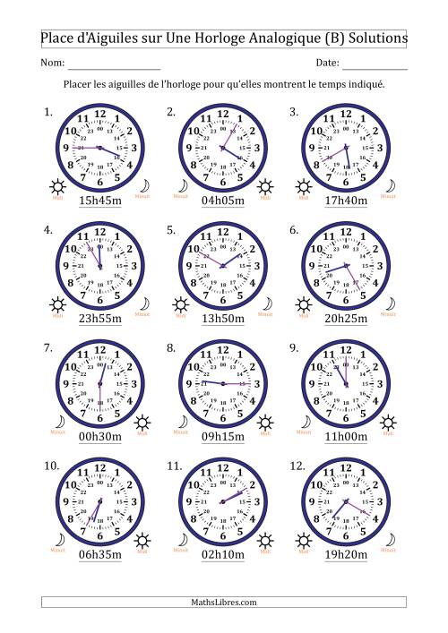 Place d'Aiguiles sur Une Horloge Analogique utilisant le système horaire sur 24 heures avec 5 Minutes d'Intervalle (12 Horloges) (B) page 2