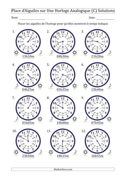 Place d'Aiguiles sur Une Horloge Analogique utilisant le système horaire sur 24 heures avec 5 Minutes d'Intervalle (12 Horloges) (C) page 2