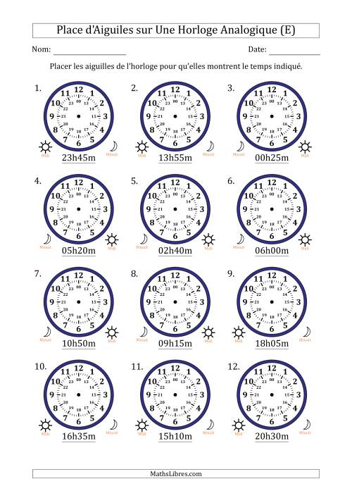 Place d'Aiguiles sur Une Horloge Analogique utilisant le système horaire sur 24 heures avec 5 Minutes d'Intervalle (12 Horloges) (E)