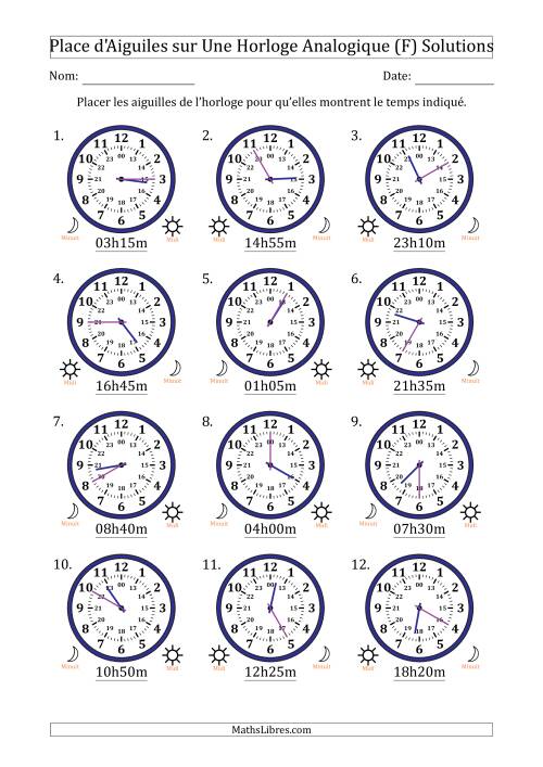 Place d'Aiguiles sur Une Horloge Analogique utilisant le système horaire sur 24 heures avec 5 Minutes d'Intervalle (12 Horloges) (F) page 2