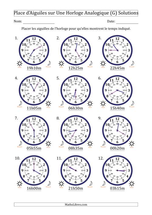Place d'Aiguiles sur Une Horloge Analogique utilisant le système horaire sur 24 heures avec 5 Minutes d'Intervalle (12 Horloges) (G) page 2