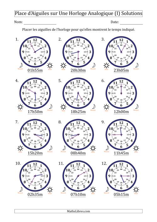 Place d'Aiguiles sur Une Horloge Analogique utilisant le système horaire sur 24 heures avec 5 Minutes d'Intervalle (12 Horloges) (I) page 2