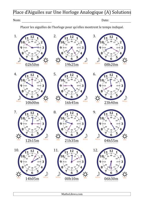 Place d'Aiguiles sur Une Horloge Analogique utilisant le système horaire sur 24 heures avec 5 Minutes d'Intervalle (12 Horloges) (Tout) page 2
