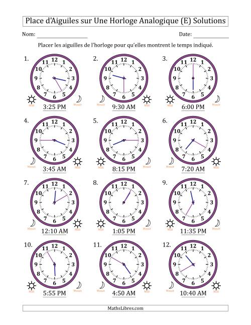 Place d'Aiguiles sur Une Horloge Analogique utilisant le système horaire sur 12 heures avec 5 Minutes d'Intervalle (12 Horloges) (E) page 2